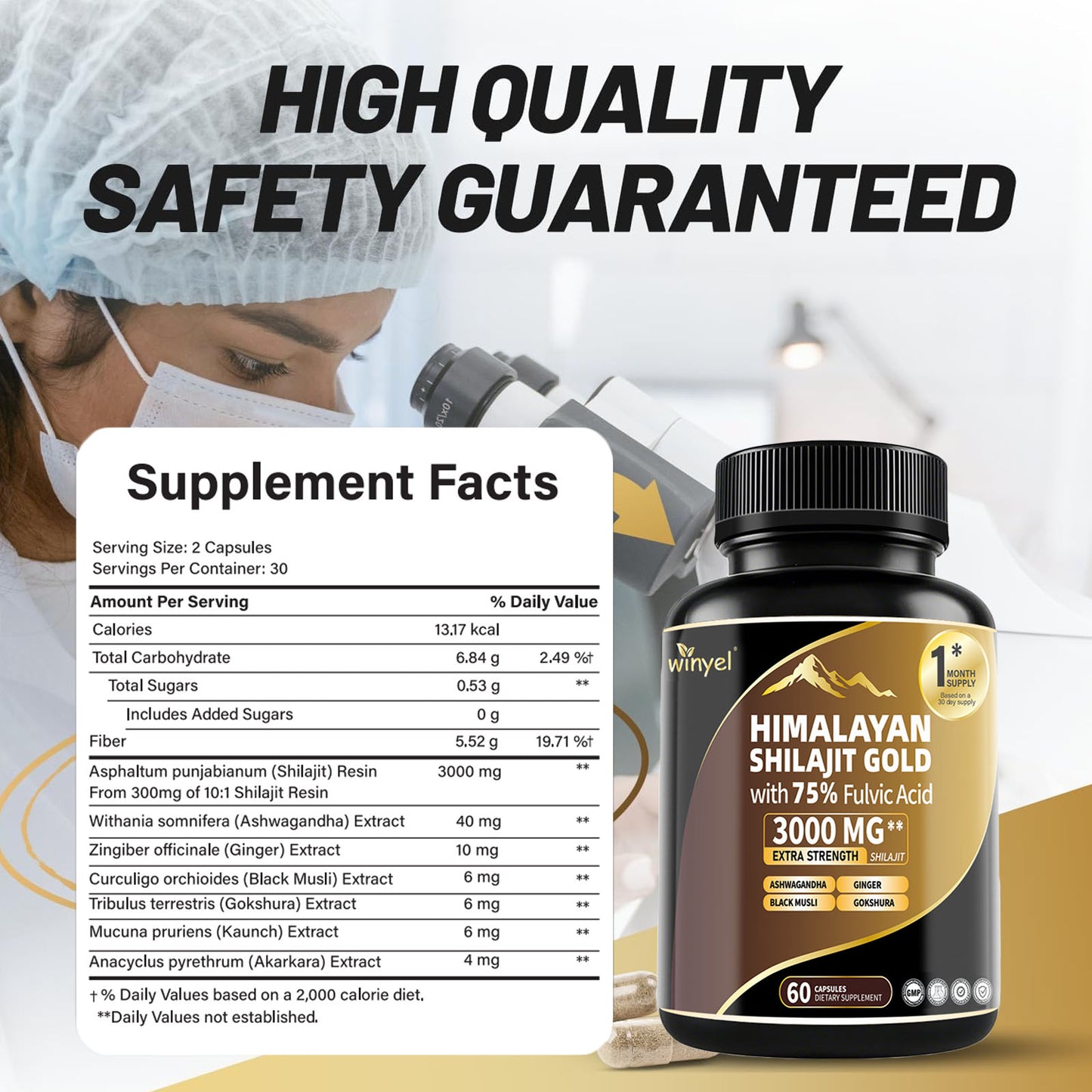 High Potency Gold Grade Himalayan Shilajit Supplements, 60 Capsules For Women And Men