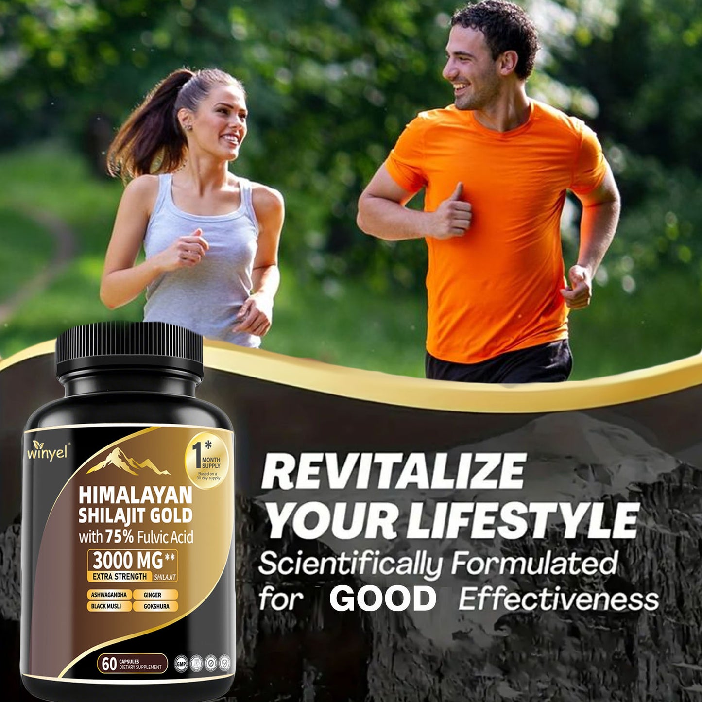 High Potency Gold Grade Himalayan Shilajit Supplements, 60 Capsules For Women And Men