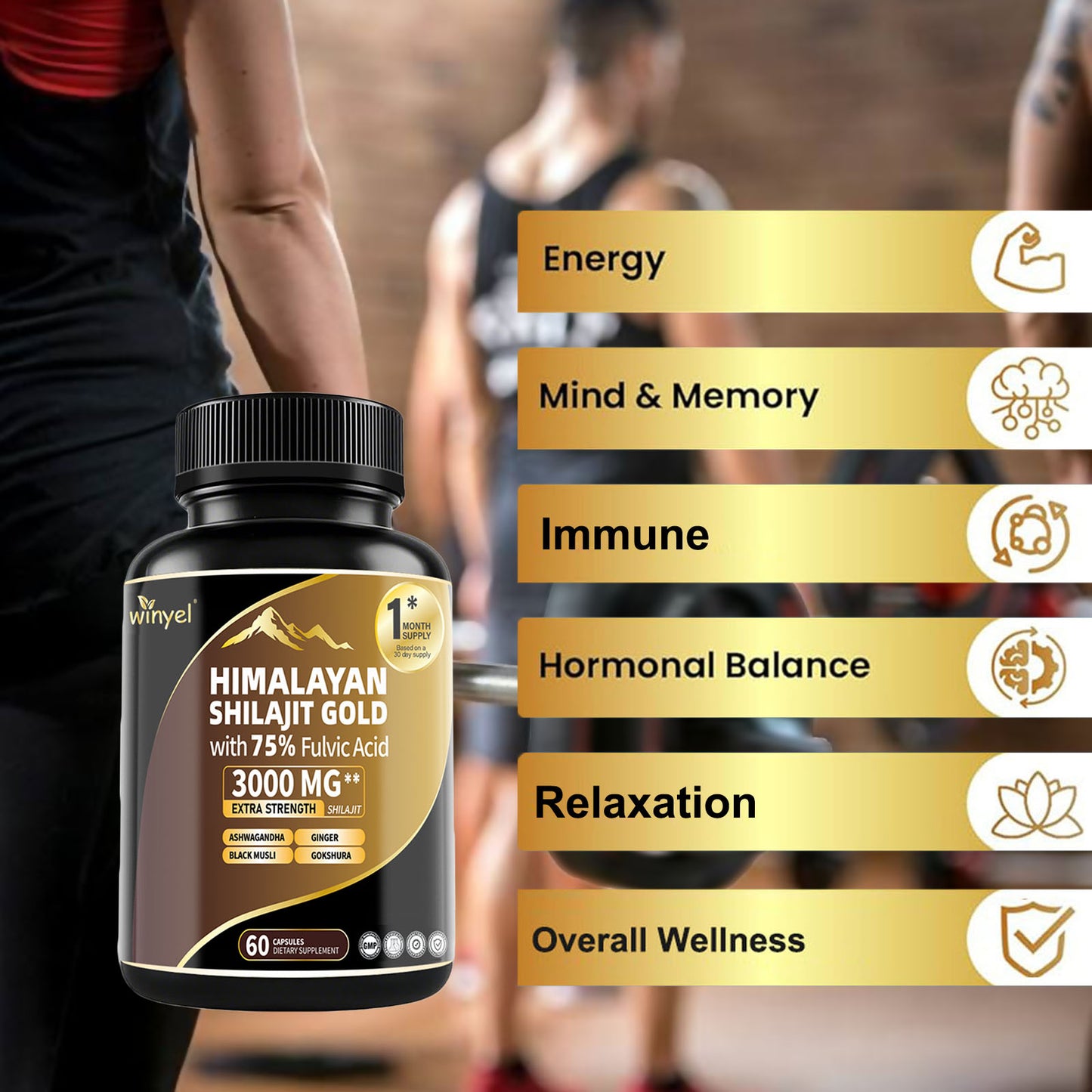 High Potency Gold Grade Himalayan Shilajit Supplements, 60 Capsules For Women And Men