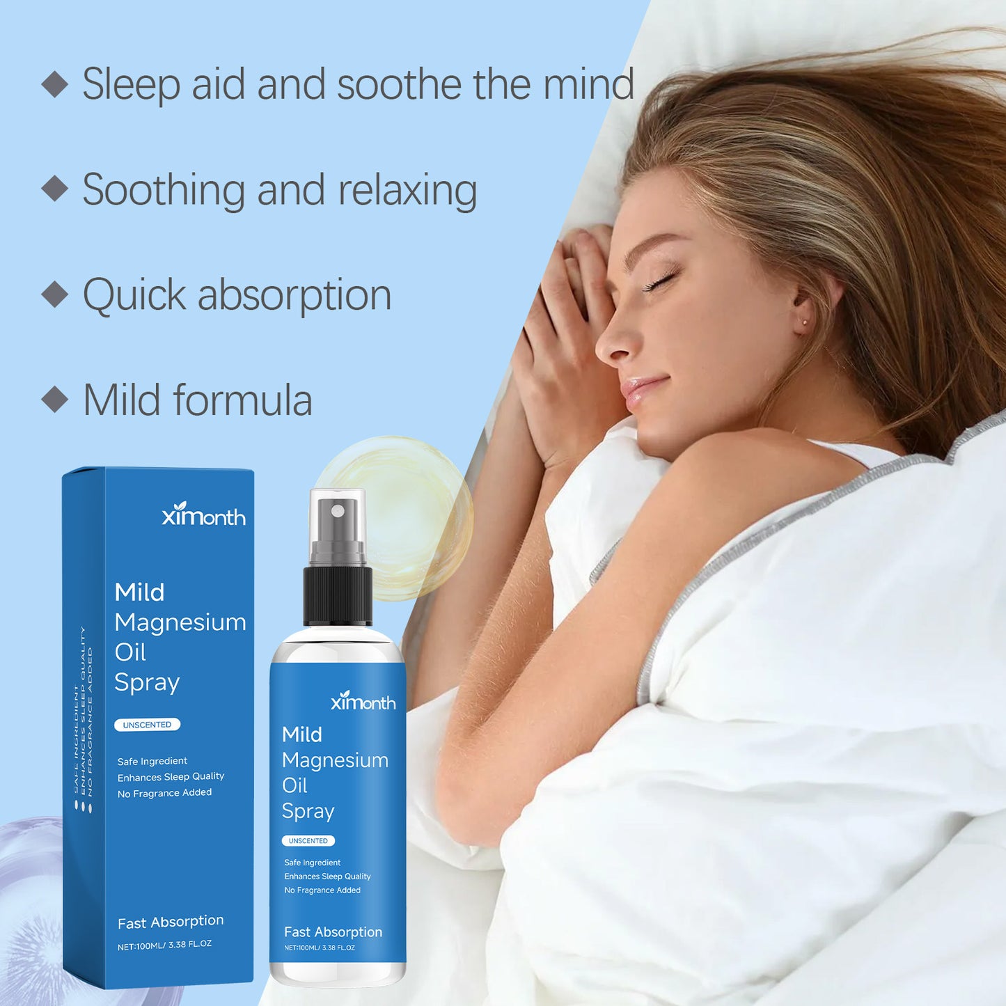 Organic Magnesium Oil Spray Promote Calm Better Sleep Relaxation Nourishing Smoothing Soften Relieve Muscle Body Care Best Gifts