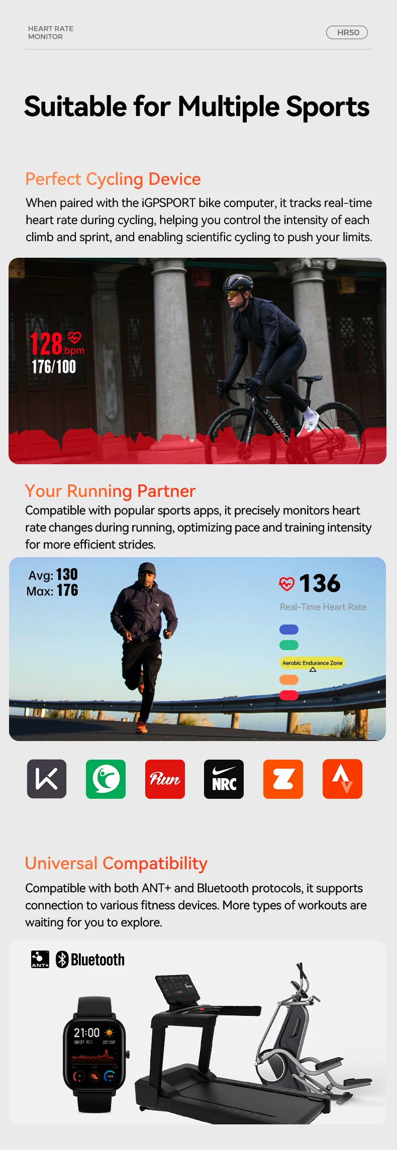 IGPSPORT HR70 HR50 Heart Rate Speed Sensor Wireless Health Fitness Smart Bicycle Heart Rate Monitor Hand Strap Bluetooth ANT+