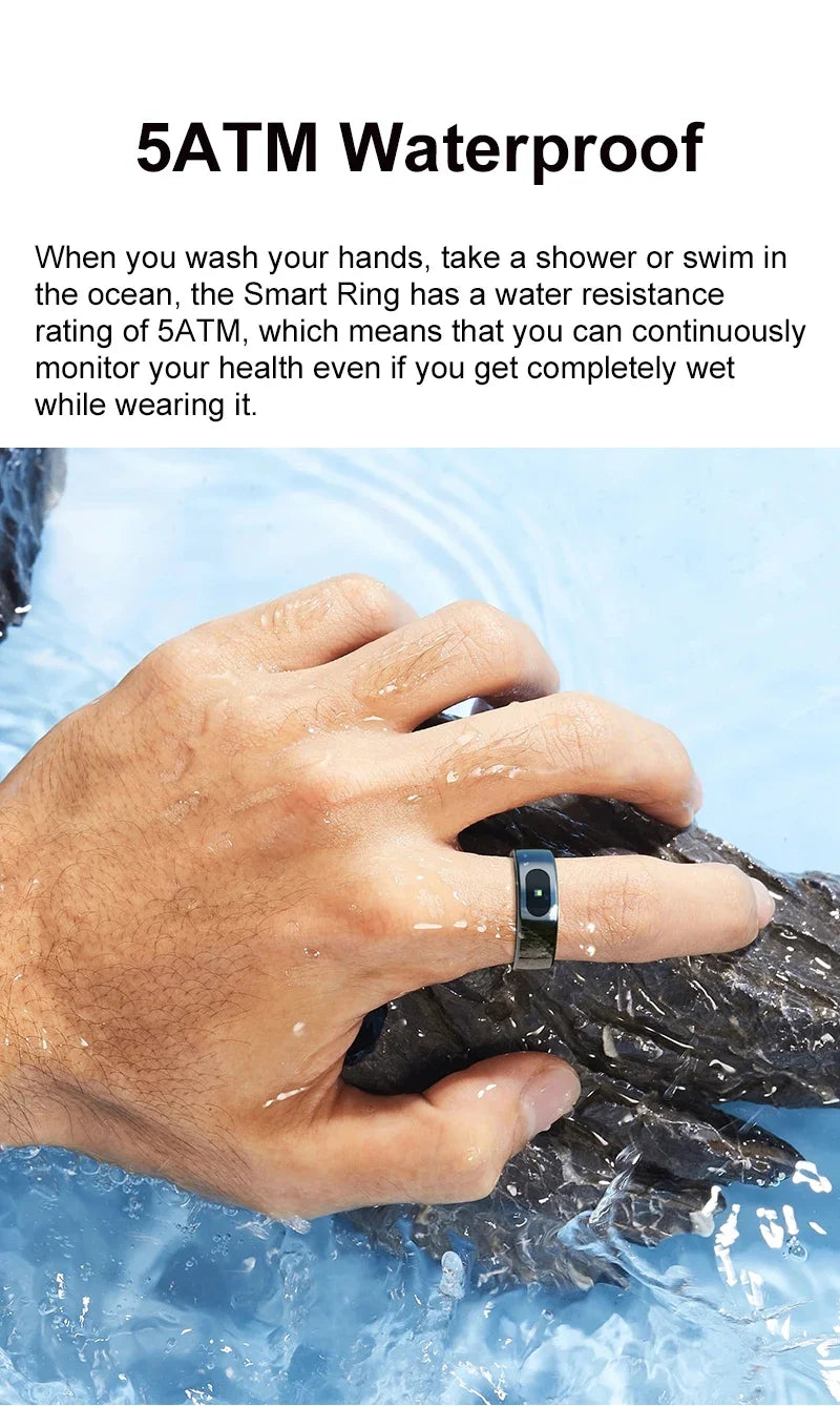 Smart Ring Health and Sleep Tracker Heart Rate Blood Oxygen Monitor Body Temperature Music/Video/Camera Control 5ATM Waterproof