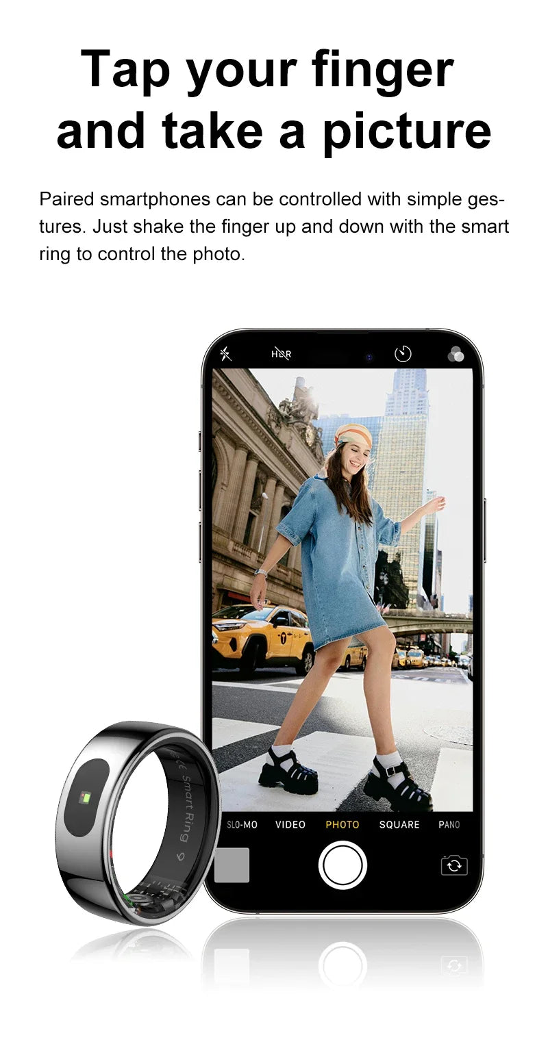 Smart Ring Health and Sleep Tracker Heart Rate Blood Oxygen Monitor Body Temperature Music/Video/Camera Control 5ATM Waterproof