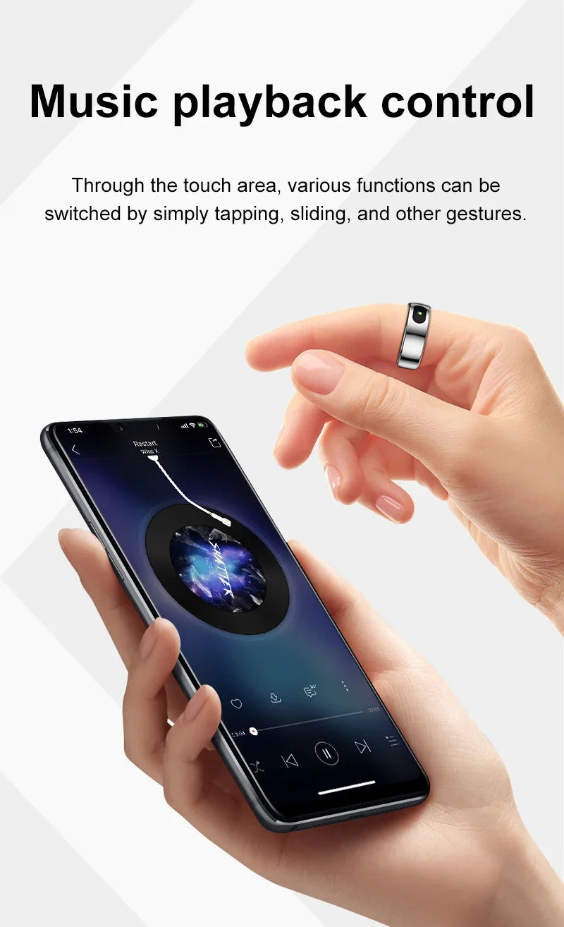 Smart Ring Health and Sleep Tracker Heart Rate Blood Oxygen Monitor Body Temperature Music/Video/Camera Control 5ATM Waterproof