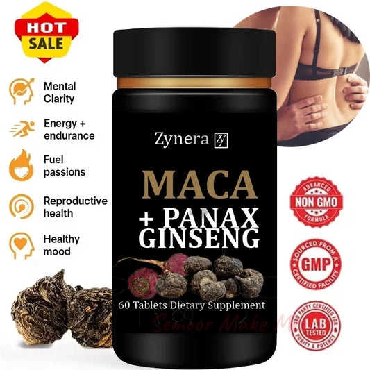 Organic Maca + Panax Ginseng Extract Supplement,Men's Energizer for Stamina Booster for Men ,Energy and Endurance Support