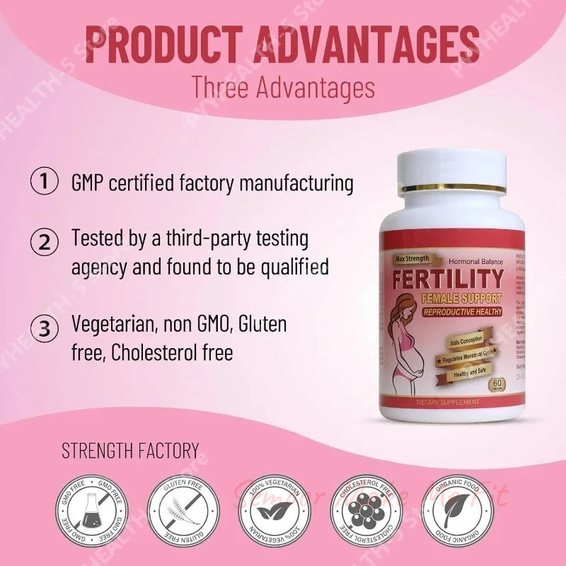 Fertility Tablets for Women, Female Prenatal Vitamin Supplements, Support Ovulation & Conception, 60 Count Daily Routine