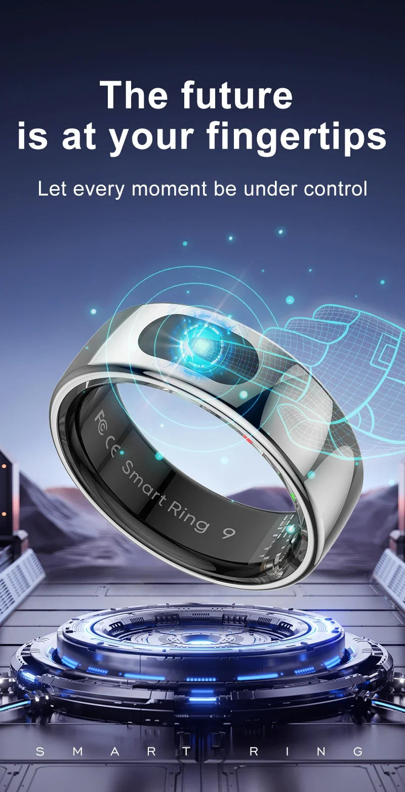 Smart Ring Health and Sleep Tracker Heart Rate Blood Oxygen Monitor Body Temperature Music/Video/Camera Control 5ATM Waterproof
