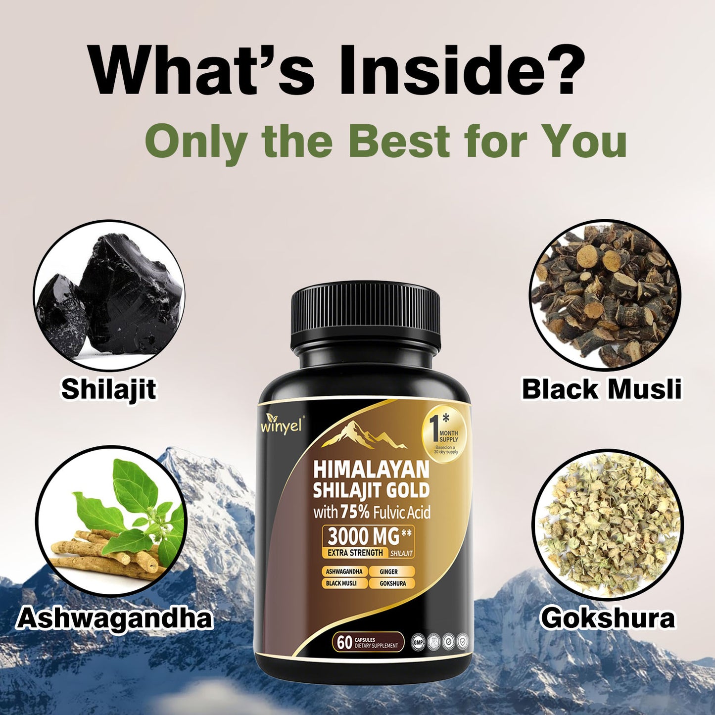 High Potency Gold Grade Himalayan Shilajit Supplements, 60 Capsules For Women And Men